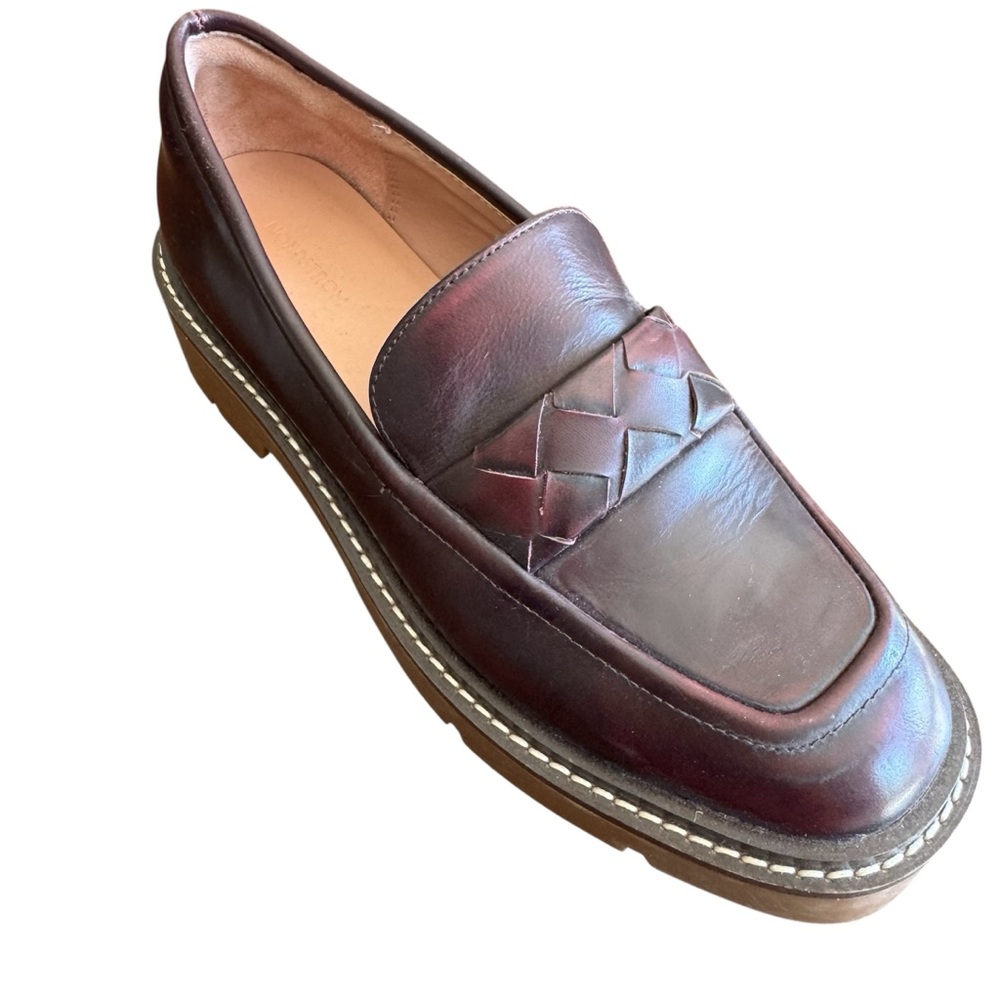 Nordstrom Notori New Leather Platform Loafer In Burgundy London Size 8